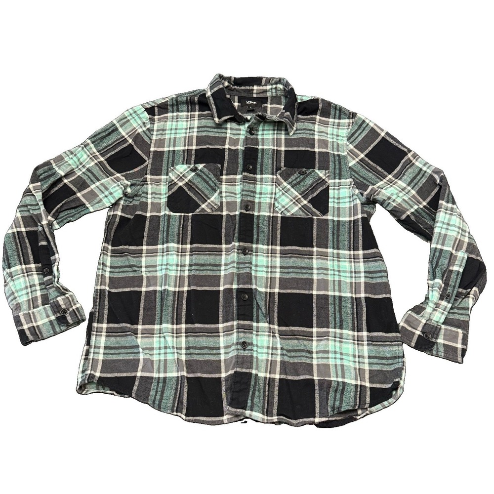 Urban Pipeline Men's Plaid Flannel Button-Up Shirt Teal Black White Size Large